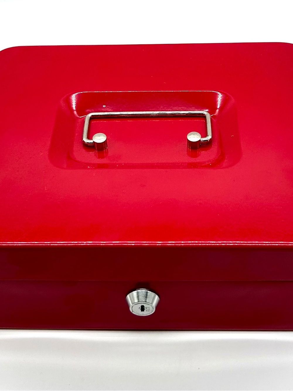 Metal Cash Box Locking Money Box With Removable Coin Tray Red